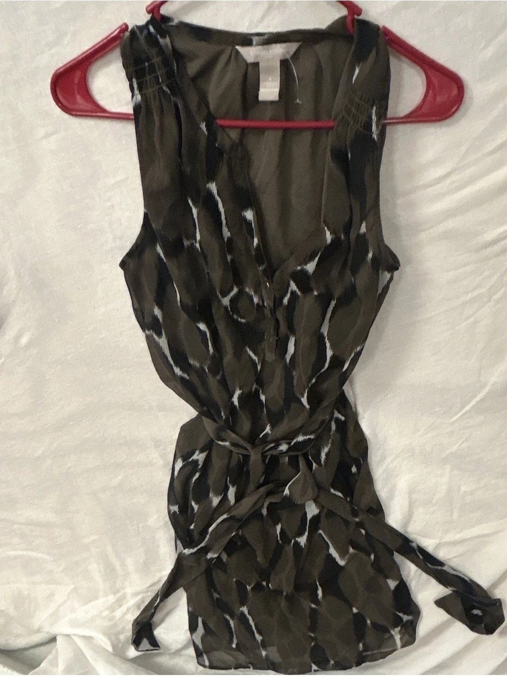 Banana Republic Olive, Black and White Patterned Wrap Dress